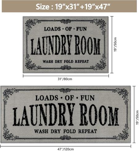 Capslpad Laundry Room Rug Set of 2 Non Slip Laundry Floor Rug Washable Laundry Mat for Laundry Room Decor Area Rugs for Mudroom Kitchen Washroom Bathroom,19"x31"+19"x47",Black in Kuwait