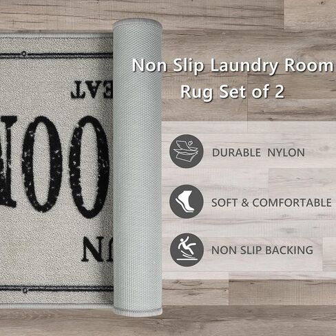 Capslpad Laundry Room Rug Set of 2 Non Slip Laundry Floor Rug Washable Laundry Mat for Laundry Room Decor Area Rugs for Mudroom Kitchen Washroom Bathroom,19"x31"+19"x47",Black in Kuwait