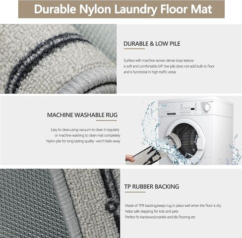 Capslpad Laundry Room Rug Set of 2 Non Slip Laundry Floor Rug Washable Laundry Mat for Laundry Room Decor Area Rugs for Mudroom Kitchen Washroom Bathroom,19"x31"+19"x47",Black in Kuwait