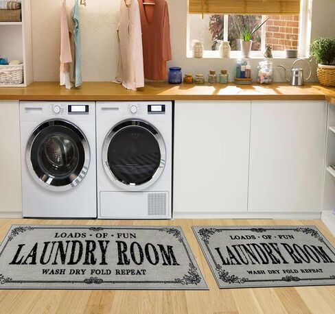 Capslpad Laundry Room Rug Set of 2 Non Slip Laundry Floor Rug Washable Laundry Mat for Laundry Room Decor Area Rugs for Mudroom Kitchen Washroom Bathroom,19"x31"+19"x47",Black in Kuwait