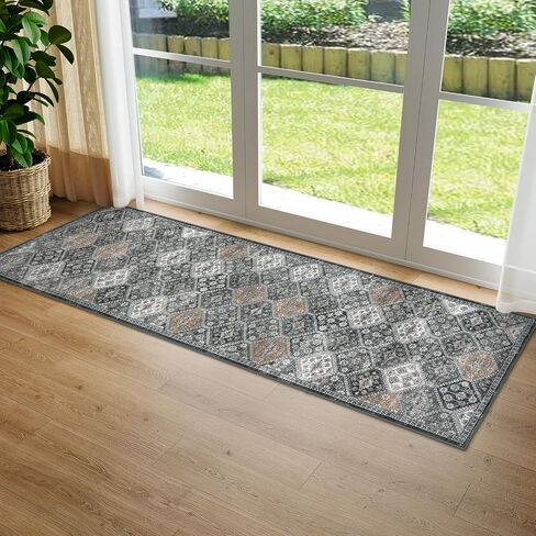 Morebes Machine Washable Runner Rug Non Slip 2x8, Moroccan Trellis Hallway Runner Rug 8 ft,Vintage Soft Ultra-Thin Indoor Throw Carpet for Entryway Bedroom Laundry Room, Blue/Multi in Saudi Arabia