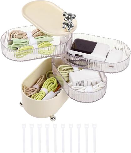 FABROK Rotatable Cable Organizer with 10 Cable Ties, Plastic Cable Organizer with 4-Layer, Electronic Accessories Case for Desk Drawer, Cord Storage Organizer for Headset, Charger, Data Cable(Pink) in Saudi Arabia