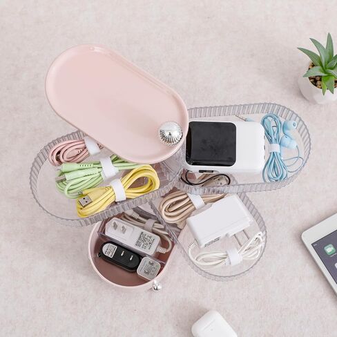 FABROK Rotatable Cable Organizer with 10 Cable Ties, Plastic Cable Organizer with 4-Layer, Electronic Accessories Case for Desk Drawer, Cord Storage Organizer for Headset, Charger, Data Cable(Pink) in Saudi Arabia