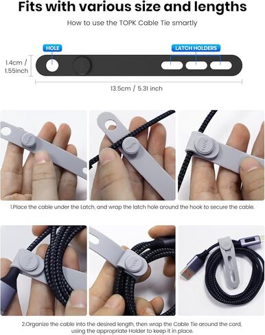 TOPK 30 حزمة منظم سلك، روابط إدارة منظم كابلات السيليكون قابلة لإعادة الاستخدام مع مواد سميكة وواسعة عالية المرونة وصديقة للبيئة لإدارة الكابلات المتعددة in Kuwait