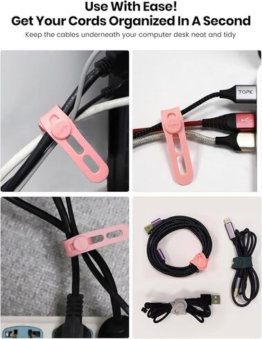 TOPK 30 حزمة منظم سلك، روابط إدارة منظم كابلات السيليكون قابلة لإعادة الاستخدام مع مواد سميكة وواسعة عالية المرونة وصديقة للبيئة لإدارة الكابلات المتعددة in Kuwait