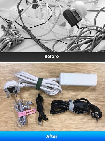 TOPK 30 حزمة منظم سلك، روابط إدارة منظم كابلات السيليكون قابلة لإعادة الاستخدام مع مواد سميكة وواسعة عالية المرونة وصديقة للبيئة لإدارة الكابلات المتعددة in Kuwait