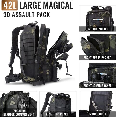 Military Tactical Backpack, Hydration Back Pack, 3 Day Assault Pack, Camping Rucksack with ISO Standard, 42L in Saudi Arabia