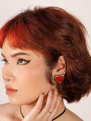 OJERRY Vintage Retro Red Heart Stud Earrings in Saudi Arabia