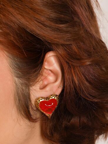 OJERRY Vintage Retro Red Heart Stud Earrings in Saudi Arabia