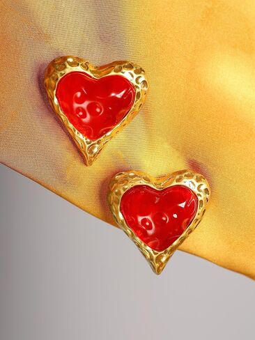 OJERRY Vintage Retro Red Heart Stud Earrings in Saudi Arabia