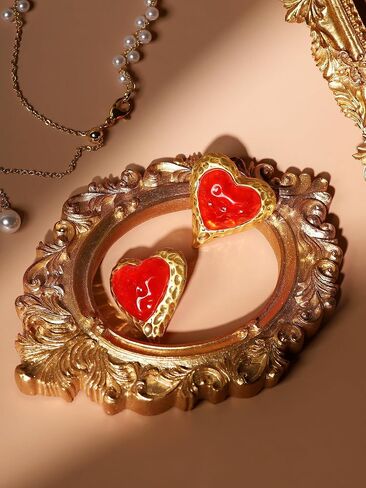 OJERRY Vintage Retro Red Heart Stud Earrings in Saudi Arabia