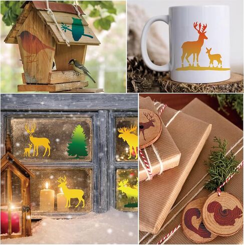 45 قطعة من استنسل حيوانات الغابة للرسم على استنسل شجرة الحياة البرية الخشبية، أنماط حرق الحياة البرية، قالب الدببة الغزلان على قماش جداري فني من القماش الصخري (45 حياة برية) in Kuwait