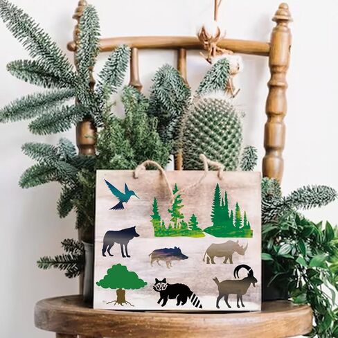 45 قطعة من استنسل حيوانات الغابة للرسم على استنسل شجرة الحياة البرية الخشبية، أنماط حرق الحياة البرية، قالب الدببة الغزلان على قماش جداري فني من القماش الصخري (45 حياة برية) in Kuwait