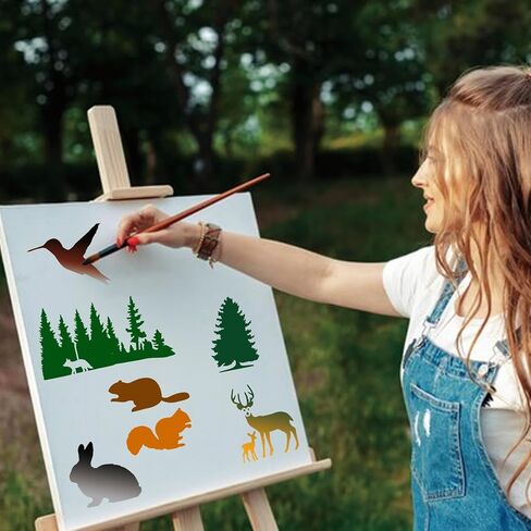 45 قطعة من استنسل حيوانات الغابة للرسم على استنسل شجرة الحياة البرية الخشبية، أنماط حرق الحياة البرية، قالب الدببة الغزلان على قماش جداري فني من القماش الصخري (45 حياة برية) in Kuwait