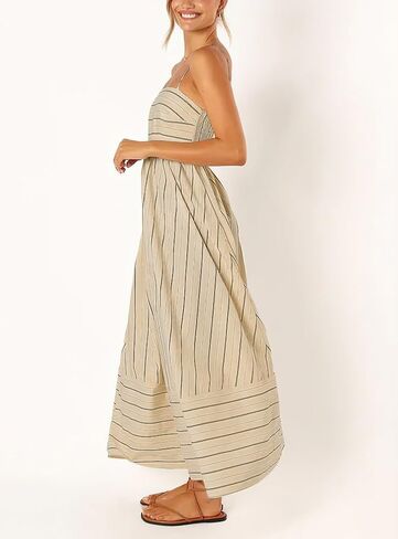 chouyatou Women's Striped Back Smocked Maxi Dress Sexy Spaghetti Strap Cut Out Flowy Swing Long Dress in Saudi Arabia