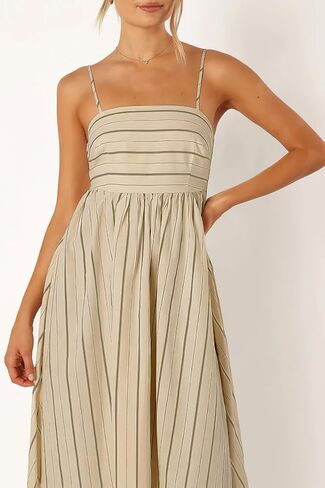 chouyatou Women's Striped Back Smocked Maxi Dress Sexy Spaghetti Strap Cut Out Flowy Swing Long Dress in Saudi Arabia