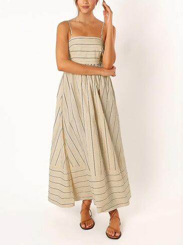 chouyatou Women's Striped Back Smocked Maxi Dress Sexy Spaghetti Strap Cut Out Flowy Swing Long Dress in Saudi Arabia