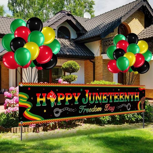 36 Pieces Happy Juneteenth Decoration Large Fabric June 19th Yard Sign Outdoor Patriotic Juneteenth Banner with Latex Balloons for African Afro American Juneteenth Holiday Party Supplies in Saudi Arabia