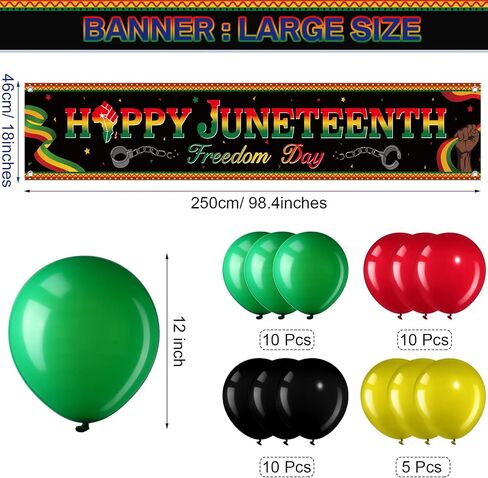36 Pieces Happy Juneteenth Decoration Large Fabric June 19th Yard Sign Outdoor Patriotic Juneteenth Banner with Latex Balloons for African Afro American Juneteenth Holiday Party Supplies in Saudi Arabia