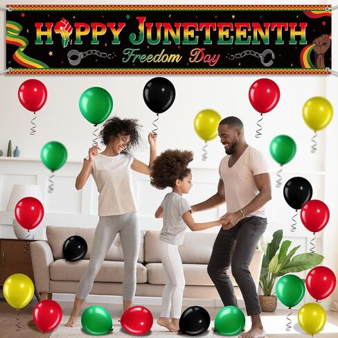 36 Pieces Happy Juneteenth Decoration Large Fabric June 19th Yard Sign Outdoor Patriotic Juneteenth Banner with Latex Balloons for African Afro American Juneteenth Holiday Party Supplies in Saudi Arabia