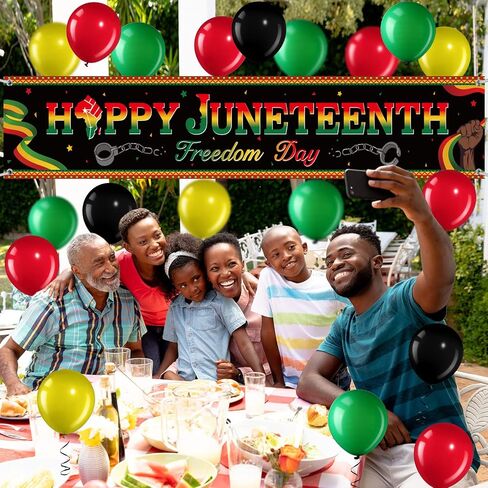 36 Pieces Happy Juneteenth Decoration Large Fabric June 19th Yard Sign Outdoor Patriotic Juneteenth Banner with Latex Balloons for African Afro American Juneteenth Holiday Party Supplies in Saudi Arabia