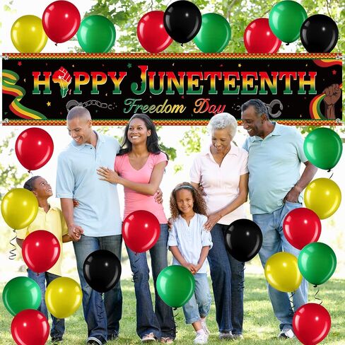 36 Pieces Happy Juneteenth Decoration Large Fabric June 19th Yard Sign Outdoor Patriotic Juneteenth Banner with Latex Balloons for African Afro American Juneteenth Holiday Party Supplies in Saudi Arabia