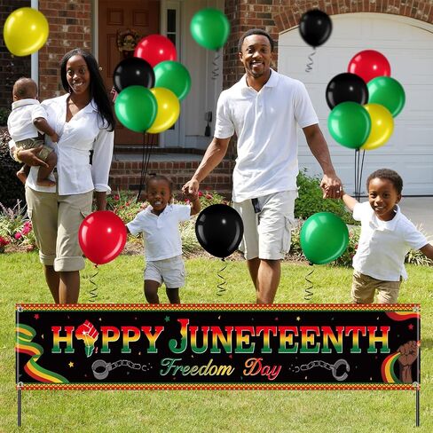 36 Pieces Happy Juneteenth Decoration Large Fabric June 19th Yard Sign Outdoor Patriotic Juneteenth Banner with Latex Balloons for African Afro American Juneteenth Holiday Party Supplies in Saudi Arabia