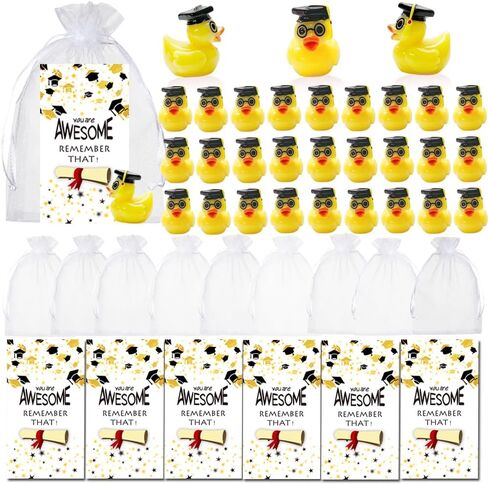 AWEELON 2024 Graduation Gifts Resin Graduation Duck Grad Funny Grad Ducks Bulk Inspirational Congratulation Cards White Organza Bags for Graduation Gifts Family School Birthday Party (90pcs) in Saudi Arabia