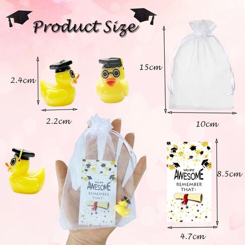 AWEELON 2024 Graduation Gifts Resin Graduation Duck Grad Funny Grad Ducks Bulk Inspirational Congratulation Cards White Organza Bags for Graduation Gifts Family School Birthday Party (90pcs) in Saudi Arabia