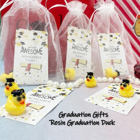 AWEELON 2024 Graduation Gifts Resin Graduation Duck Grad Funny Grad Ducks Bulk Inspirational Congratulation Cards White Organza Bags for Graduation Gifts Family School Birthday Party (90pcs) in Saudi Arabia