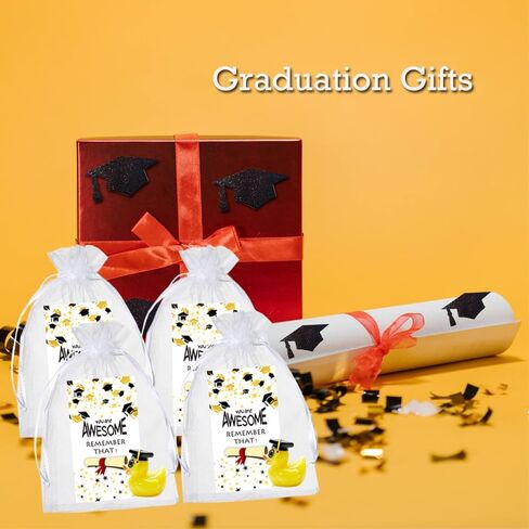 AWEELON 2024 Graduation Gifts Resin Graduation Duck Grad Funny Grad Ducks Bulk Inspirational Congratulation Cards White Organza Bags for Graduation Gifts Family School Birthday Party (90pcs) in Saudi Arabia