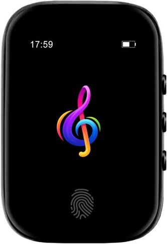مشغل MP3 Samvix Tiny Smartbass 2.0 4GB Kosher مع فتحة SD (حتى 128 جيجابايت)، شاحن من النوع C، بلوتوث، شاشة لمس، مكبر صوت مدمج، ساعة منبه، ساعة إيقاف، تقويم (أسود) in Kuwait