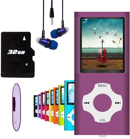 مشغل MP3 / مشغل MP4، مشغل موسيقى MP3 من Hotechs مع بطاقة ذاكرة SD بسعة 32 جيجابايت وشاشة LCD رقمية كلاسيكية رفيعة مقاس 1.82 بوصة ومنفذ USB صغير مع راديو FM وتسجيل صوتي in Kuwait