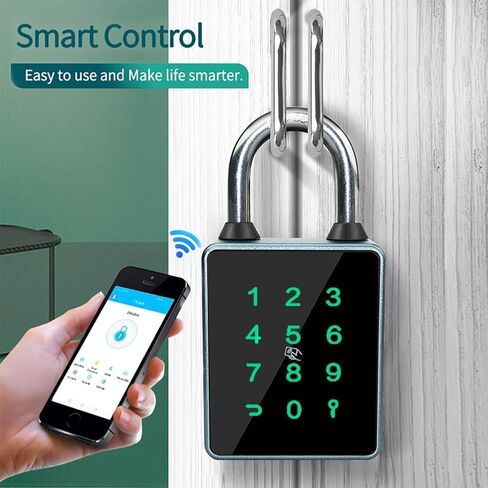 Combination Smart Padlock, Bluetooth Lock, APP Controlled, Touchscreen Keypad, Waterproof, Backup 2 Keys,7.5mm Schackle Suitable for Gym,Warehouse,Suitcase, Bike, School, Fence and Storage in Kuwait