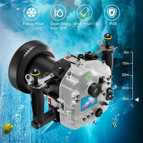 Seafrogs Waterproof housing for Canon EOS R3，Underwater Camera Housing with EF 24-105mm F4,EF 16-35mm F4 Lens,Can Effectively Waterproof up to 40M/130FT, Inbuilt Leak Detection Sensor(Black) in Saudi Arabia