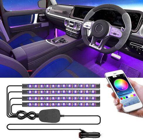 مصابيح داخلية CHDZKEDI للسيارة، مصابيح شريطية داخلية للسيارة RGB LED مع وضع DIY ووضع الموسيقى، التحكم في تطبيق البلوتوث، مصابيح LED تحت لوحة القيادة مع شاحن سيارة، تيار مستمر 12 فولت in Kuwait
