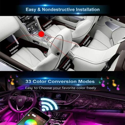مصابيح داخلية CHDZKEDI للسيارة، مصابيح شريطية داخلية للسيارة RGB LED مع وضع DIY ووضع الموسيقى، التحكم في تطبيق البلوتوث، مصابيح LED تحت لوحة القيادة مع شاحن سيارة، تيار مستمر 12 فولت in Kuwait
