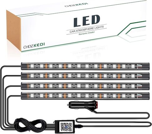 مصابيح داخلية CHDZKEDI للسيارة، مصابيح شريطية داخلية للسيارة RGB LED مع وضع DIY ووضع الموسيقى، التحكم في تطبيق البلوتوث، مصابيح LED تحت لوحة القيادة مع شاحن سيارة، تيار مستمر 12 فولت in Kuwait