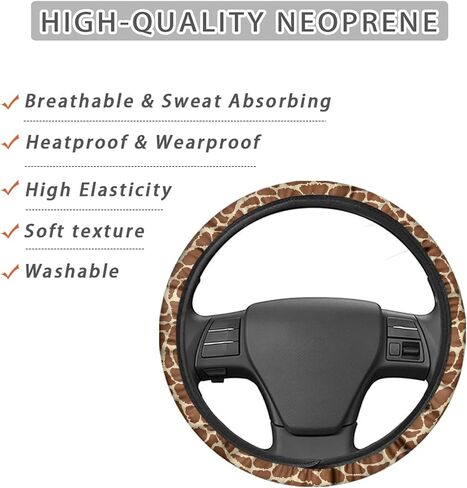 CLOHOMIN Brown Giraffe Print Car Wheel Cover Steering Wheel Protector for Women Men Microfabric Auto Steering Wheel Covers Universal 14-15 inch Car Interior Accessories in Saudi Arabia