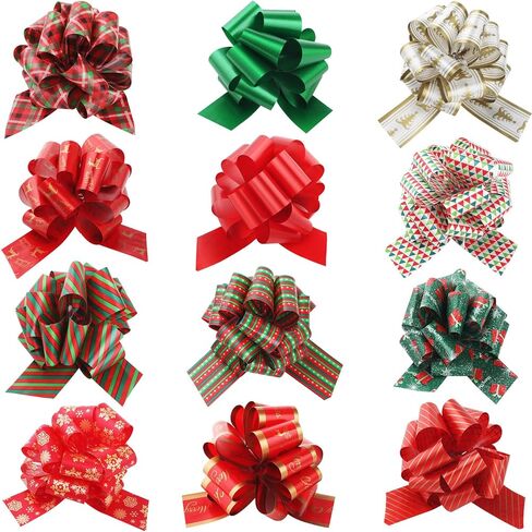 GeeRic Christmas Pull Bows and Ribbons, 12 Pieces Gift Bows for Gift Wrapping Ribbons and Bows, Large 5" Wide X’mas Gift Bows Ribbons in Kuwait