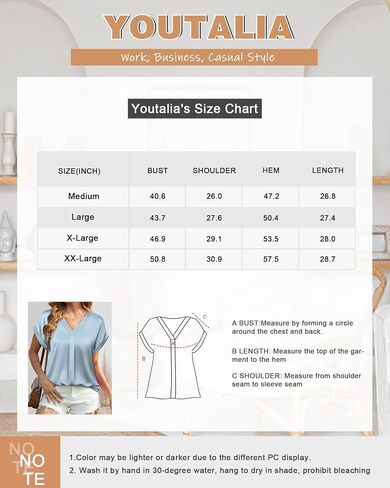Youtalia Womens Silk Satin Short Sleeve Blouses Business Work Tops V Neck Loose Fit Shirts in Saudi Arabia