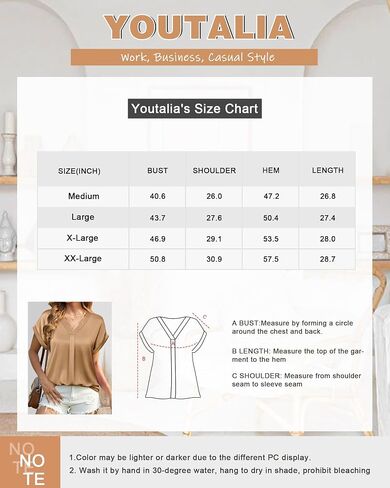 Youtalia Womens Silk Satin Short Sleeve Blouses Business Work Tops V Neck Loose Fit Shirts in Saudi Arabia