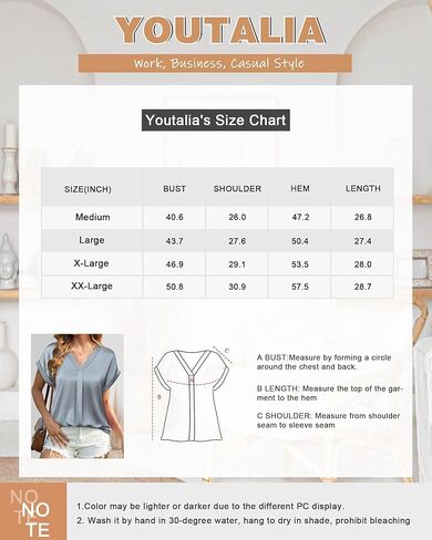 Youtalia Womens Silk Satin Short Sleeve Blouses Business Work Tops V Neck Loose Fit Shirts in Kuwait