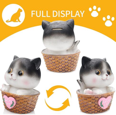 H&W Kitten Money Bank (أصفر)، حصالة قطة مقاومة للكسر، أول بنك عملة معدنية، أفضل عيد ميلاد للأطفال الأولاد والبنات لتزيين المنزل (WK19-D7) in Kuwait