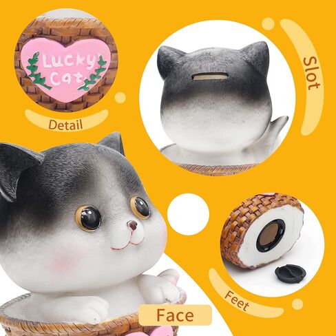 H&W Kitten Money Bank (أصفر)، حصالة قطة مقاومة للكسر، أول بنك عملة معدنية، أفضل عيد ميلاد للأطفال الأولاد والبنات لتزيين المنزل (WK19-D7) in Kuwait