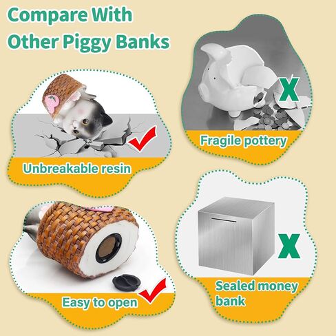 H&W Kitten Money Bank (أصفر)، حصالة قطة مقاومة للكسر، أول بنك عملة معدنية، أفضل عيد ميلاد للأطفال الأولاد والبنات لتزيين المنزل (WK19-D7) in Kuwait