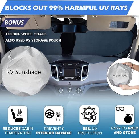 مظلة الزجاج الأمامي لحافلة Big Ant RV، مظلة شمسية عاكسة للأشعة فوق البنفسجية بقوة 240 طن تحافظ على برودة منزل RV الخاص بك، مخصصة للمركبات الترفيهية الأمامية والشاحنات والبيوت المتنقلة والحافلات الكبيرة in Kuwait