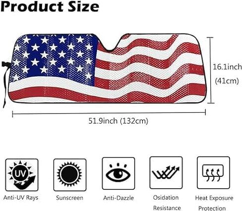 كبير النمل الزجاج الأمامي الشمس الظل، العلم الأمريكي سيارة الظل الزجاج الأمامي الأمامي مصممة للصحراء روبيكون JK JL CJ YJ TJ، لوحة القيادة طوي درع الشمس قناع للأشعة فوق البنفسجية والحرارة in Kuwait