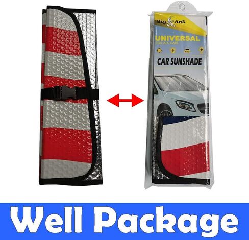 كبير النمل الزجاج الأمامي الشمس الظل، العلم الأمريكي سيارة الظل الزجاج الأمامي الأمامي مصممة للصحراء روبيكون JK JL CJ YJ TJ، لوحة القيادة طوي درع الشمس قناع للأشعة فوق البنفسجية والحرارة in Kuwait