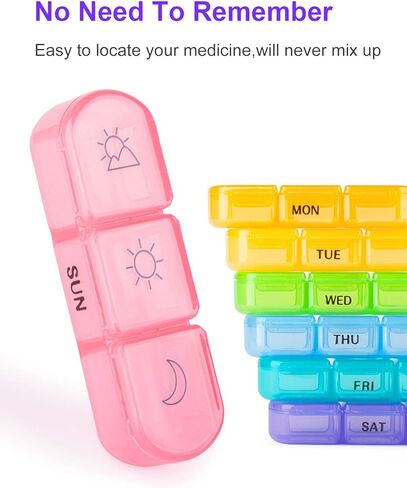 منظم حبوب منع الحمل الأسبوعي 3 مرات في اليوم، صندوق حبوب صغير الحجم لمدة 7 أيام، مقصورات كبيرة مقاومة للرطوبة، علبة حبوب الدواء، تذكير للأدوية، موزع حبوب السفر المحمول للحبوب/الفيتامين/زيت السمك (أزرق) in Kuwait
